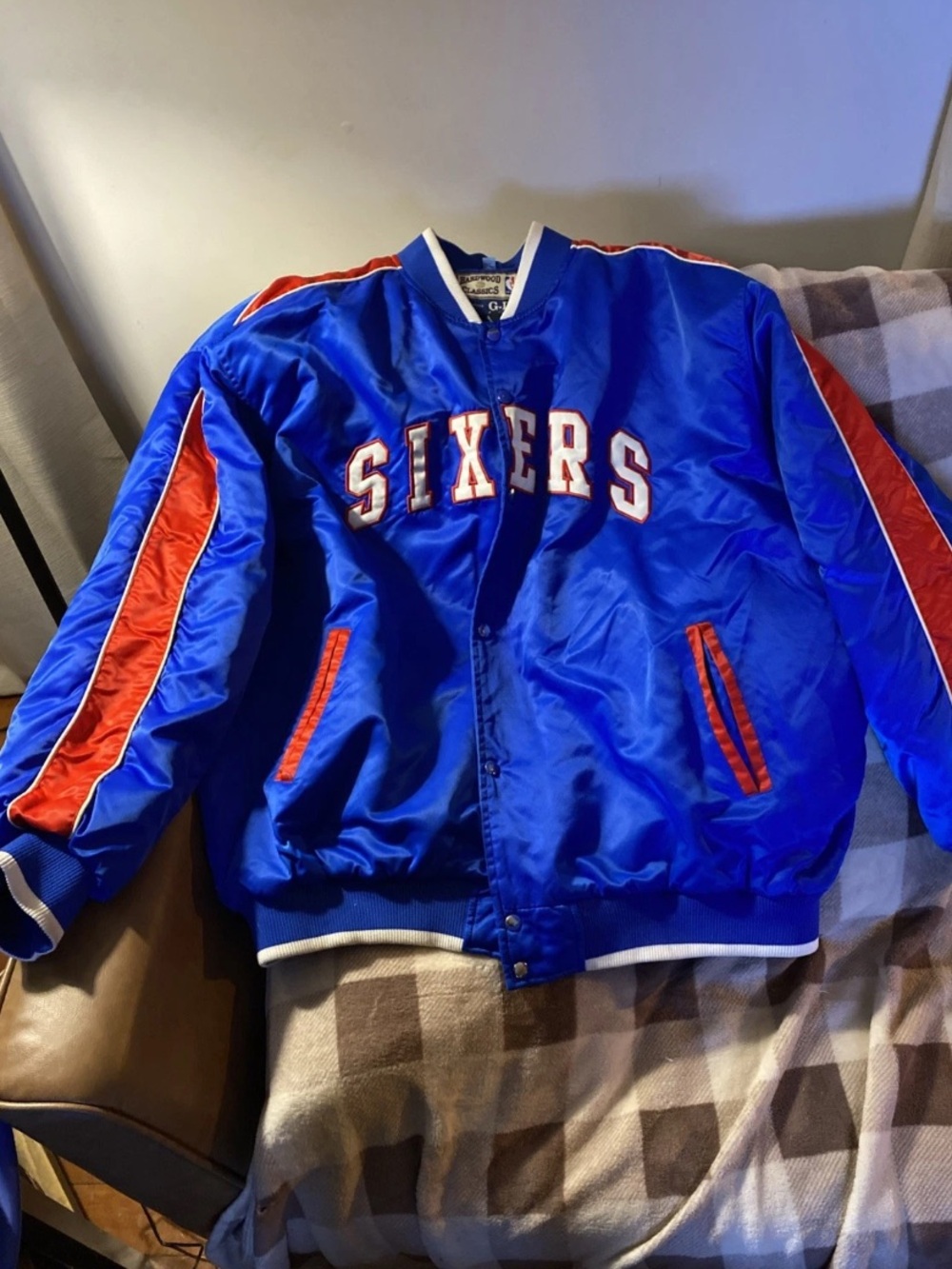 Philadelphia Sixers Satin-Style Bomber Jacket - Blue/Red
